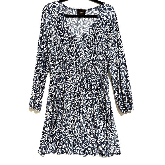 Amana Women’s dress sz 2X Fit & Flare Floral Navy & White Career Capsule Long SL - Picture 1 of 10